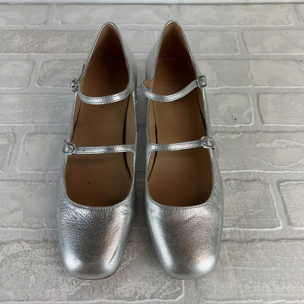 Madewell The Nettie Heeled Mary‎ Jane Womens 8.5 Bright Silver Metallic Leather - Image 9