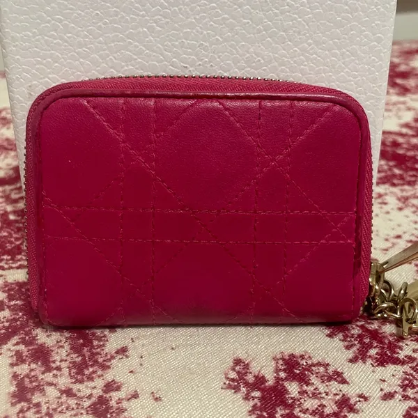 Christian Dior Pink Quilted Leather Card/Coin Case - Image 2