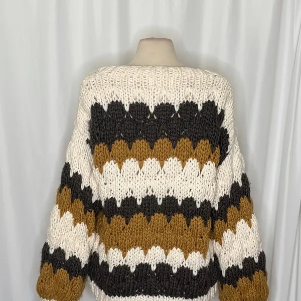 CHICWISH Color Block Hand Knit Chunky Cardigan Sweater Smoke Medium Large - Image 10