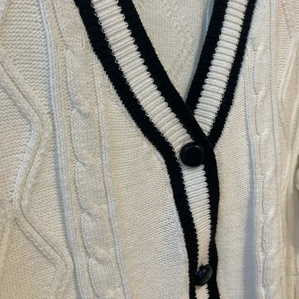 Dazy Less cable knit cardigan/sweater off white with black trim - Image 3