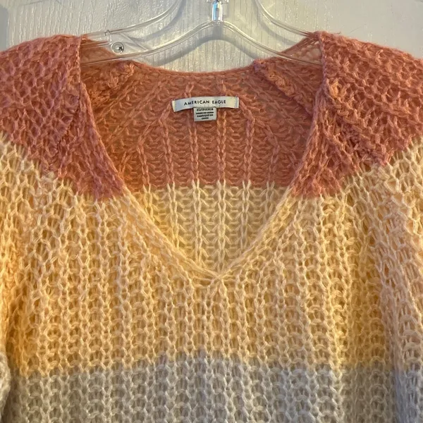 American Eagle Striped V Neck Long Sleeve Sheer Knit‎ Sweater XS - Image 7