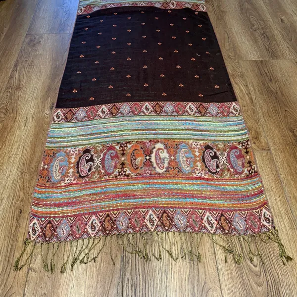 Vintage Cashmere Silk Scarf shawl‎ bohemian indie paisley wrap festival brown - Image 4