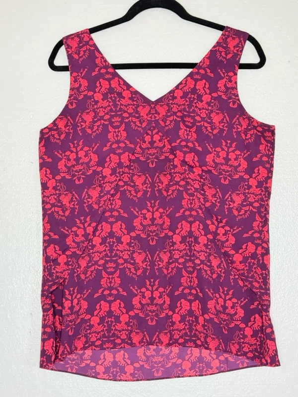Cabi Sleeveless Blouse Medium Purple Pink Print V-Neck Layered Hem Top - Image 7
