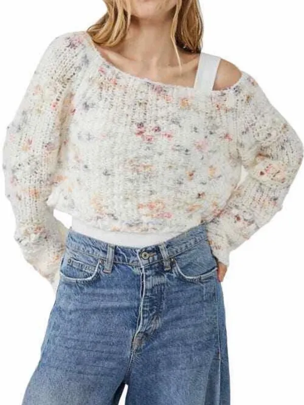 Free People Ivory Combo Sunset Cloud Cropped Sweater Boho‎ Fairycore XL - Image 3
