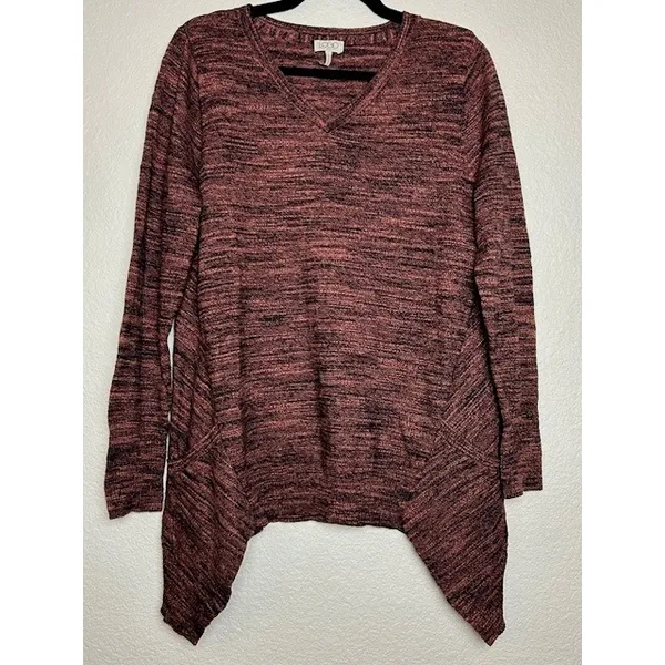 LOGO By Lori Goldstein Tunic Sweater L Heathered Red‎ Black Pockets Cozy Warm Cabin - Image 12