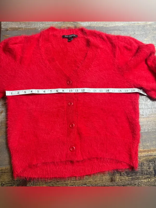 French Connection Fluffy Eyelash V-Neck Button Cardigan - Red - Image 7