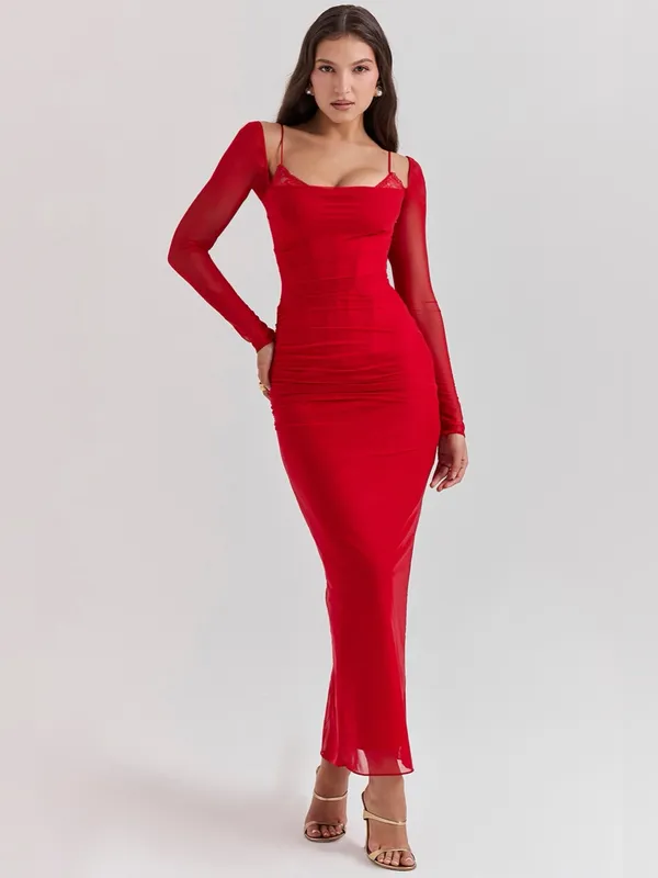 House of CB Katarina Scarlet Long Sleeve Maxi Dress S - Image 10