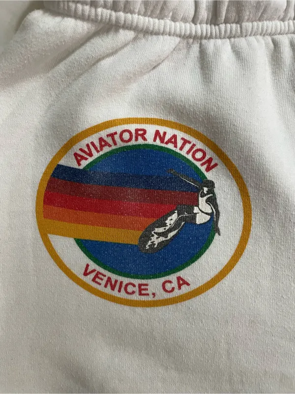 Aviator Nation White Sweatpants with Rainbow Side Logo Size M - Image 8