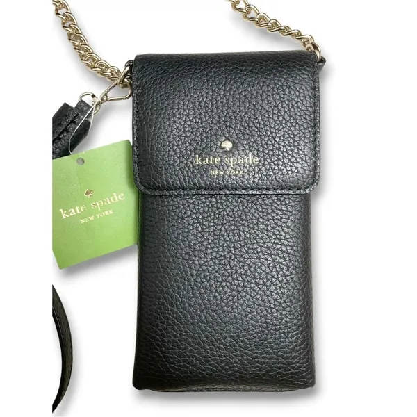 NWT Kate Spade North South Pebbled Leather Phone Crossbody Black Tassel Travel - Image 6