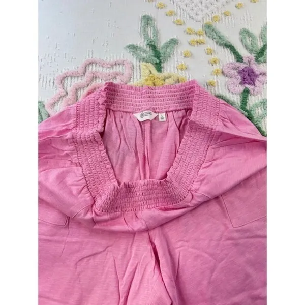 Candace Cameron Bure‎ Pink Smocked Waist Wide Leg Pants Cotton Linen Blend L - Image 6