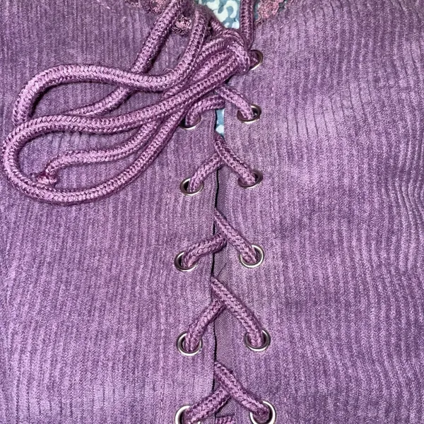 SheIn Y2K Purple Corduroy 2 Piece Lace Up Cami Crop Top Coquette Skater Skirt Medium - Image 3
