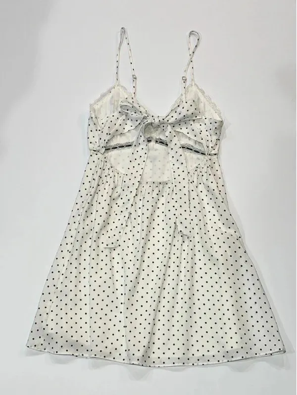 Hollister Polka Dot Lace Babydoll Mini Dress Bow Back Petite S - Image 2