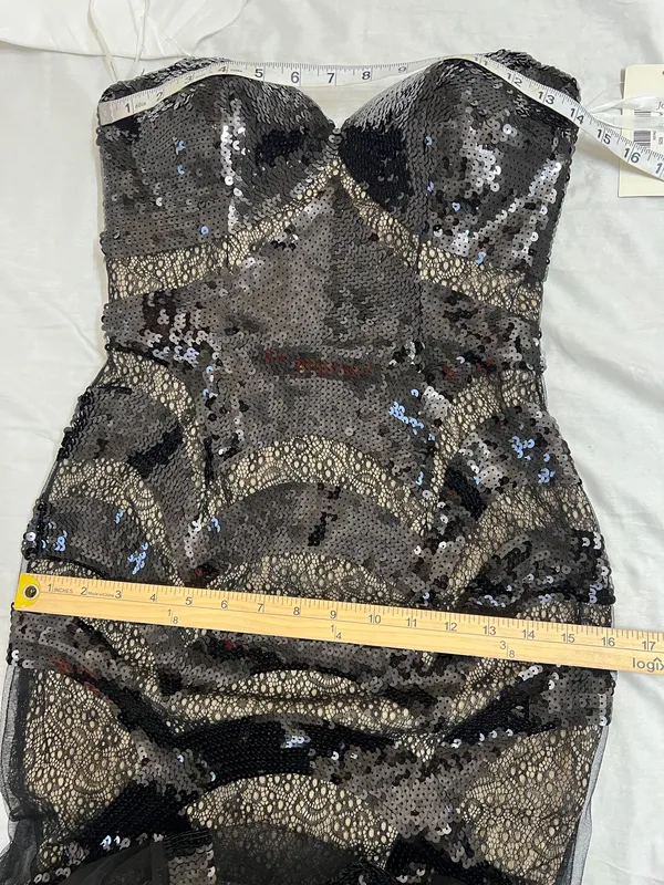 NWT Jovani Strapless Black Sequin Lace Tulle Mermaid Evening Dress Size 2 - Image 13