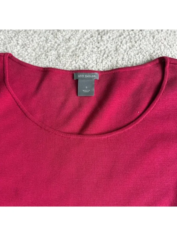 Ann Taylor Top Small Raspberry Pink 3/4 Sleeve Scoop Neck Knit Puff Shoulder - Image 6