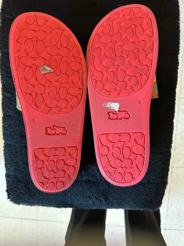 Coach Udele Slide Sandals Rainbow Canvas Multi Pop Red - Image 5