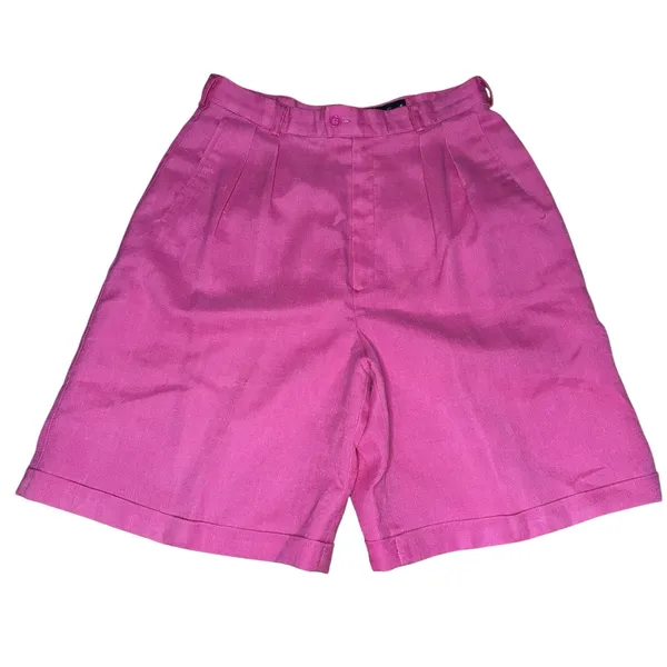 Vintage Giorgio Sant'Angelo Linen Blend Shorts Women's 12 Pink Pleated High Rise - Image 8