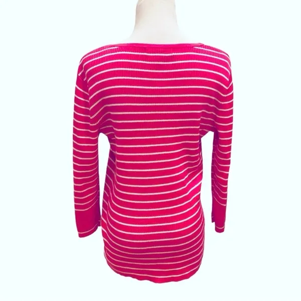 Ralph Lauren Pink White Stripe Knit Henley Knit Top L Preppy - Image 3