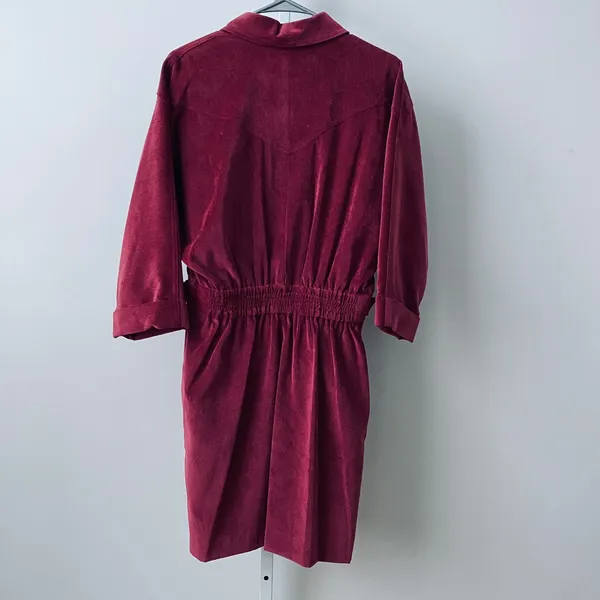Rebecca Minkoff Western Cowgirl Western Corduroy Belted Mini Dress M Burgundy - Image 6