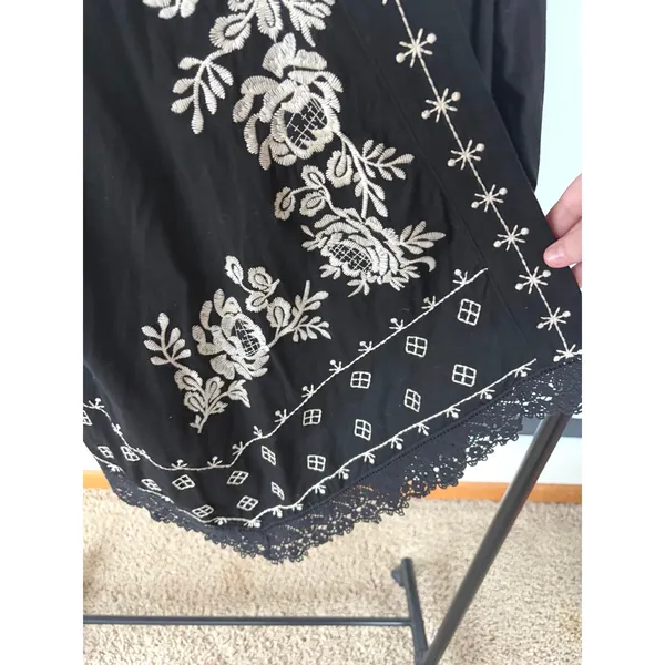 Boho Embroidered Blouse Black Flowy Open Beach Kimono Vacation Career Medium - Image 6