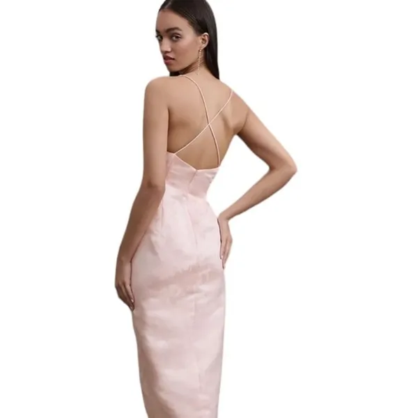 Anthropologie BHLDN CORSETED BABY PINK LONG RUCHE SIDE LINED MAXI CRISS CROSS DRESS 12 - Image 3