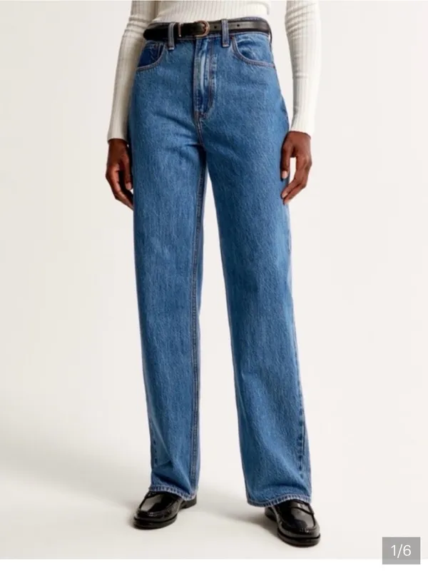 Abercrombie & Fitch The Loose High Rise size 2 dark denim jeans straight EUC - Image 2