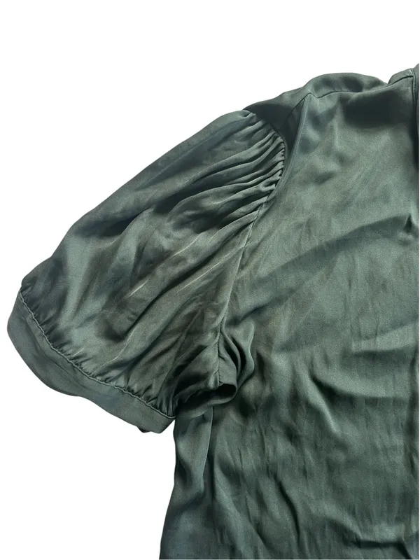 Quince Washable Stretch Silk Puff Sleeve Blouse Forest Green Sz M Contemporary - Image 8