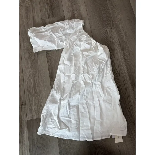 Commense Aegean Cotton Linen Minimalist Resort One Sleeve Short Dress White M - Image 2