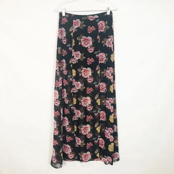 Dark Floral Sheer Maxi Skirt Samll Double Slit Romantic Dark Fairy Whimsigoth - Image 2