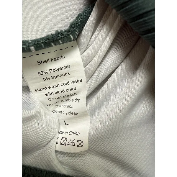 Wishlist Green Ribbed Scalloped One‎ Piece Swimsuit Henley Button Front Ruched Size L - Image 4