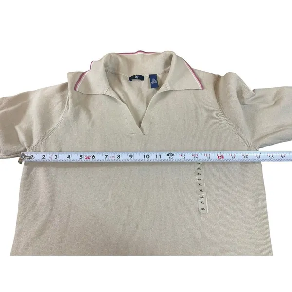 Vintage 2001 GAP Polo Tennis Knit Sweater XL Beige Short Sleeve Preppy Y2K NWT - Image 7