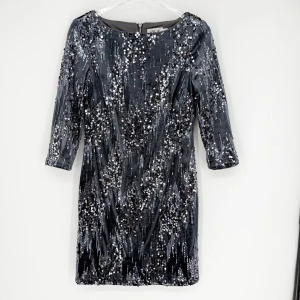 Eliza J Velvet Sequin Sheath Mini Dress Women's Size 10 Gray Cocktail‎ Party - Image 3