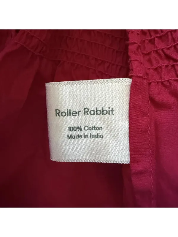 Roller Rabbit Dove Smocked Bodice Ruffle Cap Sleeve Square Neck Peplum Hem Top S - Image 8