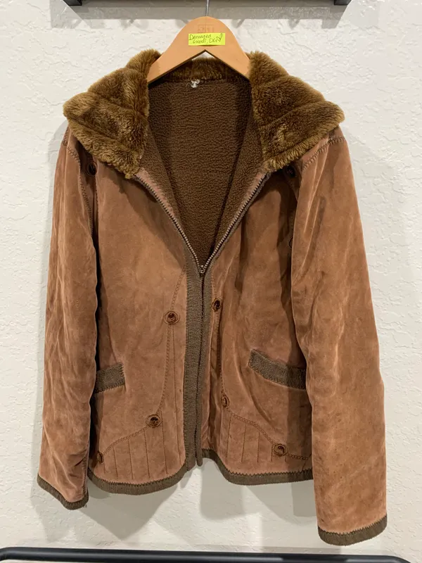 Brown Fleece Lined Coat Size M - Image 2