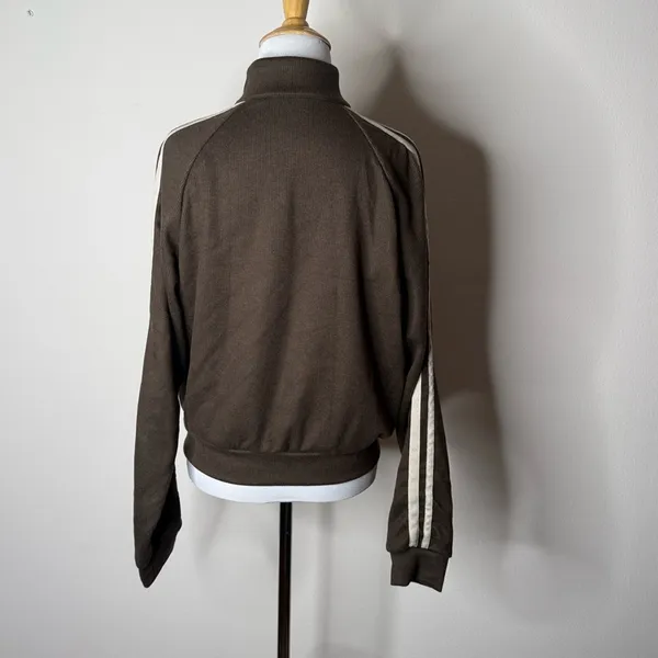 Halara Brown Ribbed Stand Collar Zip Track Jacket with Taupe Stripes NWOT M - Image 9