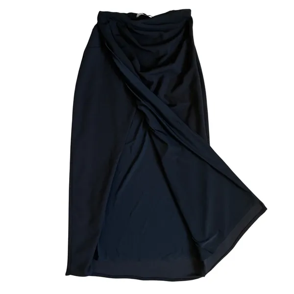 Abercrombie & Fitch‎ Black Draped Wrap Midi Skirt XS Elastic Waist Lined Stretch - Image 4