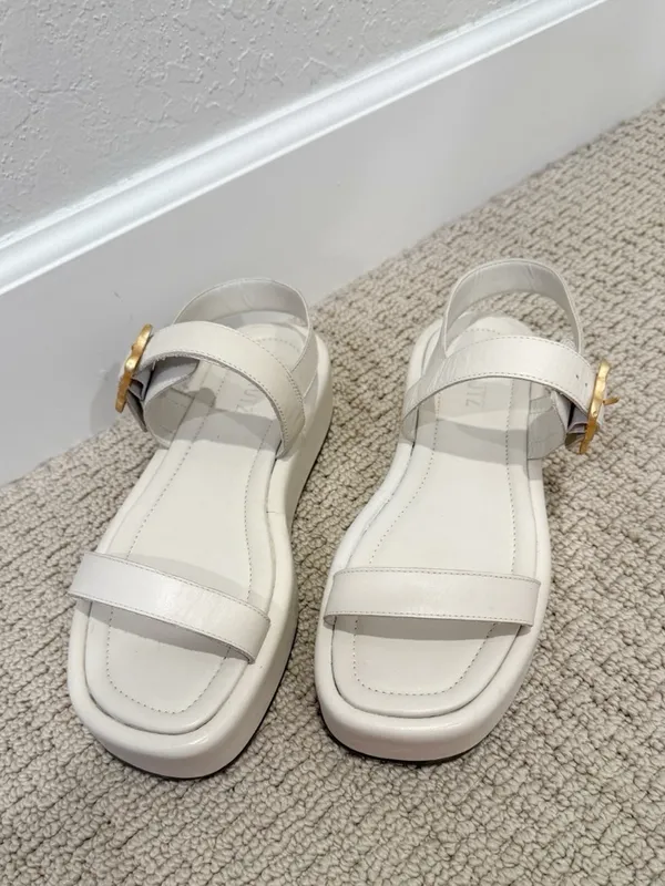 SCHUTZ Wavy‎ Flatform Ankle Strap Buckle Platform Sandals in Cream size 8 - Image 3