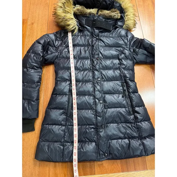 S13 New York Women's Black Chelsea Puffer‎ Down Coat with Faux Fur Trim Hood M - Image 5