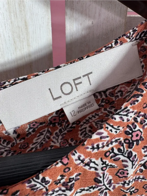 Loft Ditsy Floral Print Tiered‎ Babydoll Dress Rust Orange 12 Boho Cottagecore - Image 10