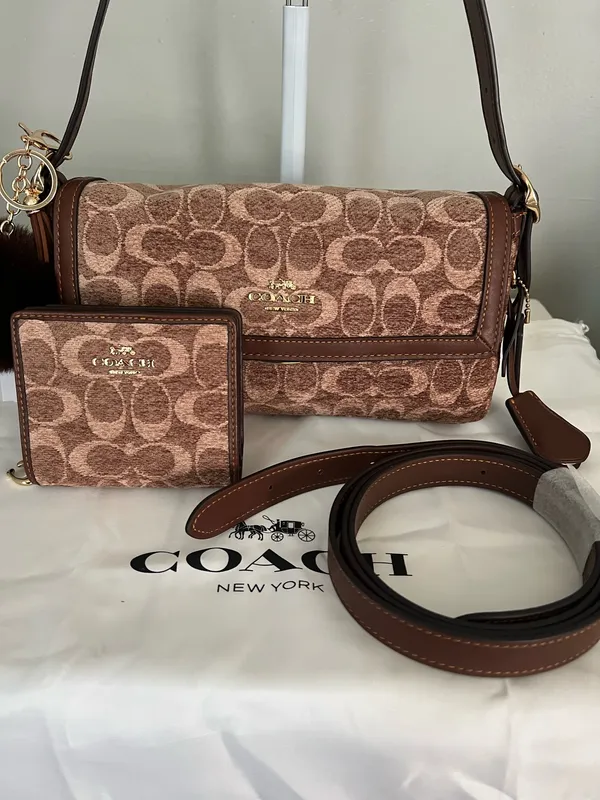 Coach Etta Small Flap Shoulder Bag In Signature Chenille With Matching Wallet - Image 2