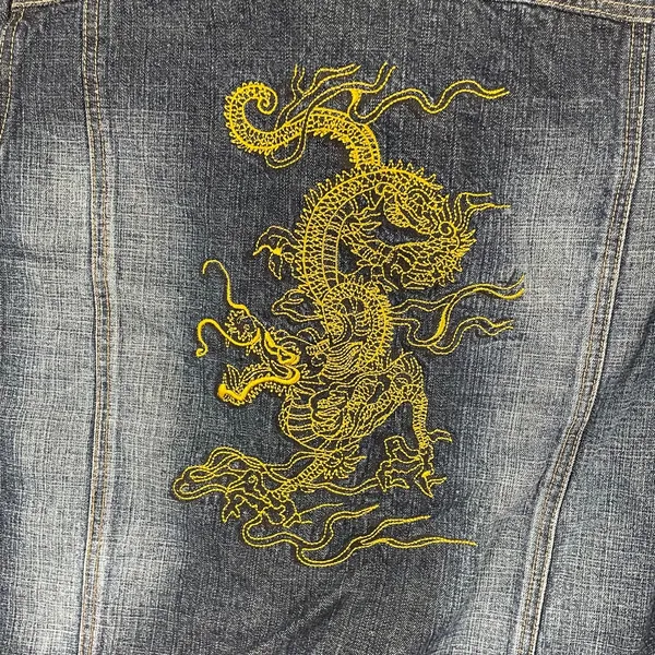 Paco Jeans Dragon Embroidered Demim Jacket Women L Dark Wash Y2K - Image 7