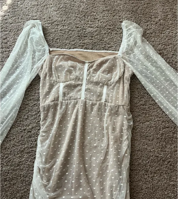 White polka dot mini dress Tan - Image 3