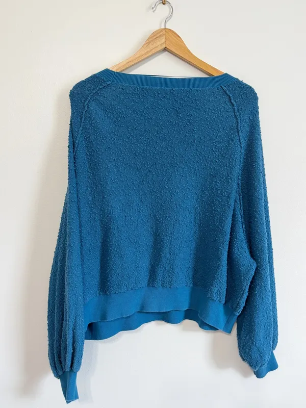 Free People Found My Friend Bouclé Pullover Sweater Size Small Oversized Teal - Image 6
