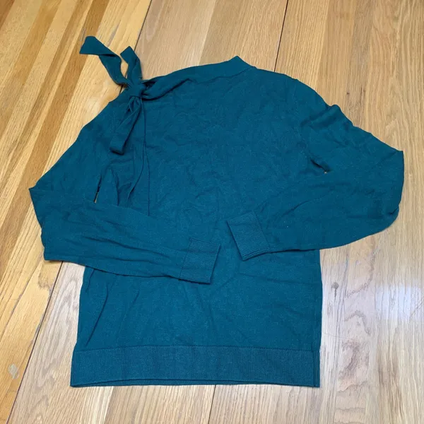 Ann Taylor‎ Green Tie Mock Neck Sweater Womens Size Medium Lightweight Career - Image 5