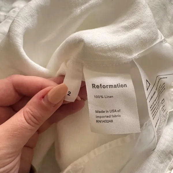 REFORMATION Linen Tie Front Mini‎ Dress White Sz 2 - Image 6