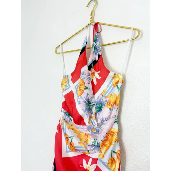 Song Of Style Jemma Mini Dress Size XS Scarf Print Fringe Halter Vacation Satin - Image 8
