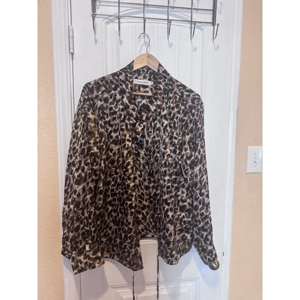 REBECCA MINKOFF Shirt Blouse Womens Size 3X Leopard Print Satin Button Up - Image 3
