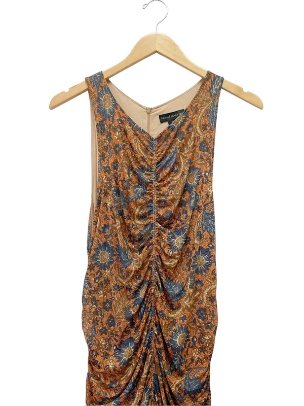 House of Harlow 1960 Maxi Dress XL Brown Paisley Ruched Bodycon Sleeveless - Image 5