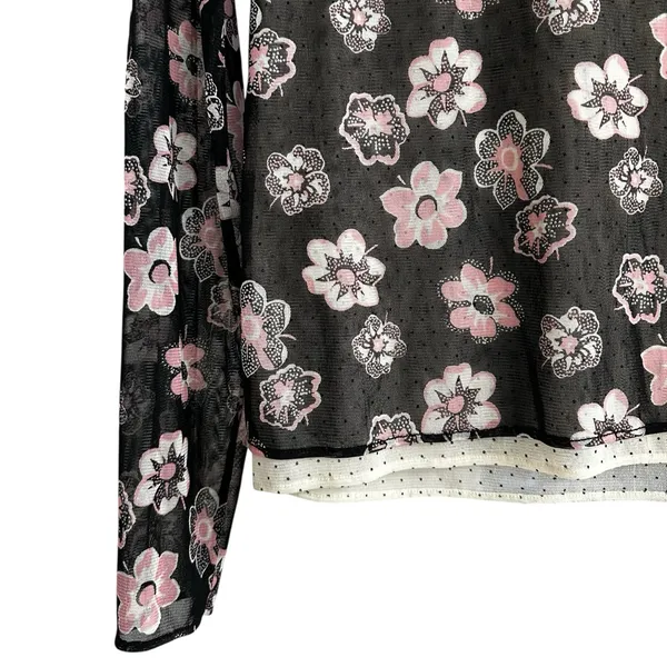 NY & Co Vintage Y2K Mesh Floral Top Whimsy Phoebe Fairy Whimsigoth Grunge - Image 3