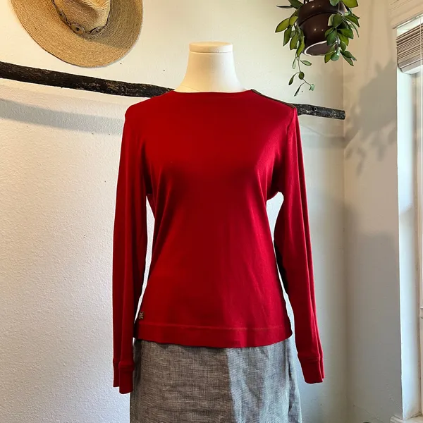 Ralph Lauren Red 100% Cotton Long Sleeve Leather Elbow Patch Top Size Medium - Image 11