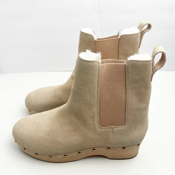 J. CREW Suede Leather Upper Faux Fur Lined Clog Studded Boots Size 12 Neutral - Image 9